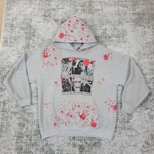 Horror Movie Hoodie Men's Large Gray Tarot Card Bloody Hand Print Film Sweater